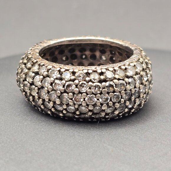 VTG Sterling Silver 925 Dome Eternity Ring Size 7 Quartz Crystal Pave Signed - Picture 3 of 11